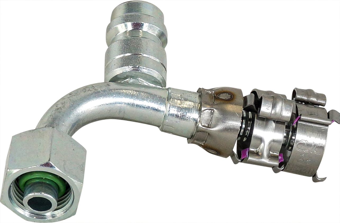 HOSE FITTING, SUPERFLEX HD, FOR, 90 DEG, #6, STEEL, R134A ACCESS