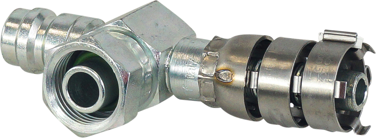 HOSE FITTING, SUPERFLEX HD, FOR, 90 DEG, #8, STEEL, R134A ACCESS, SHORT DROP