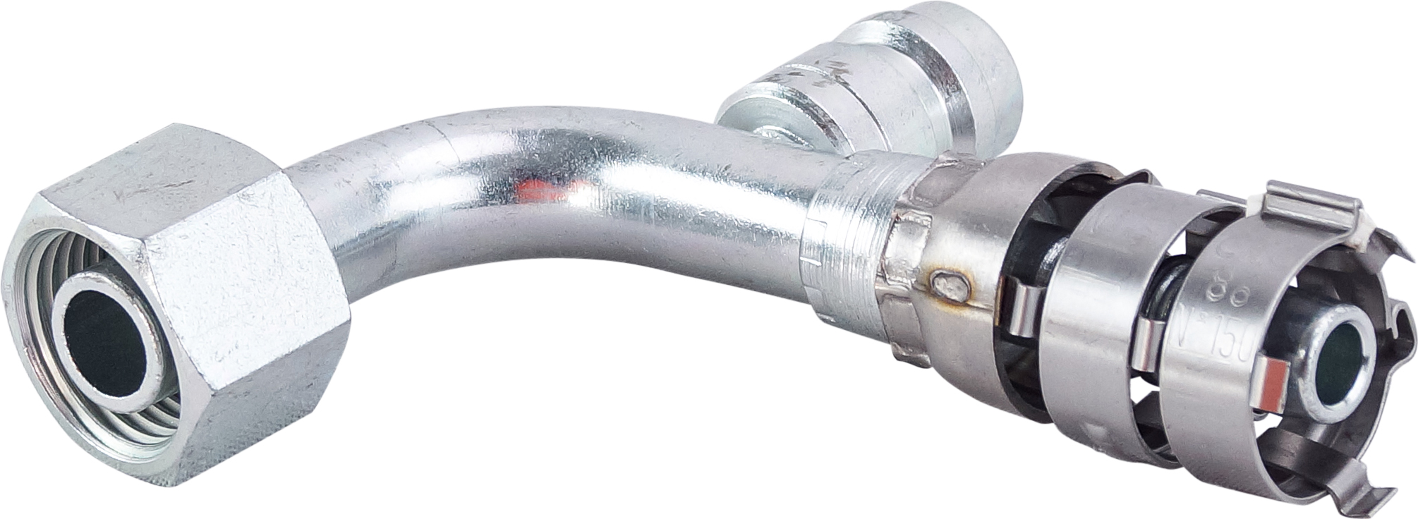 HOSE FITTING, SUPERFLEX HD, FOR, 90 DEG, #8, STEEL, R134A ACCESS, WITH CLIPS