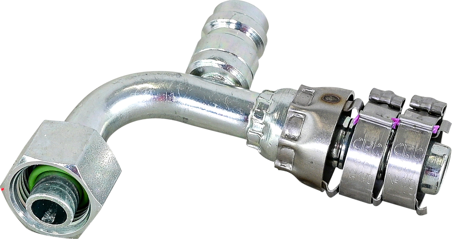 HOSE FITTING, SUPERFLEX HD, FOR, 90 DEG, #8-#10, STEEL, STEP-UP, WITH R134A ACCESS
