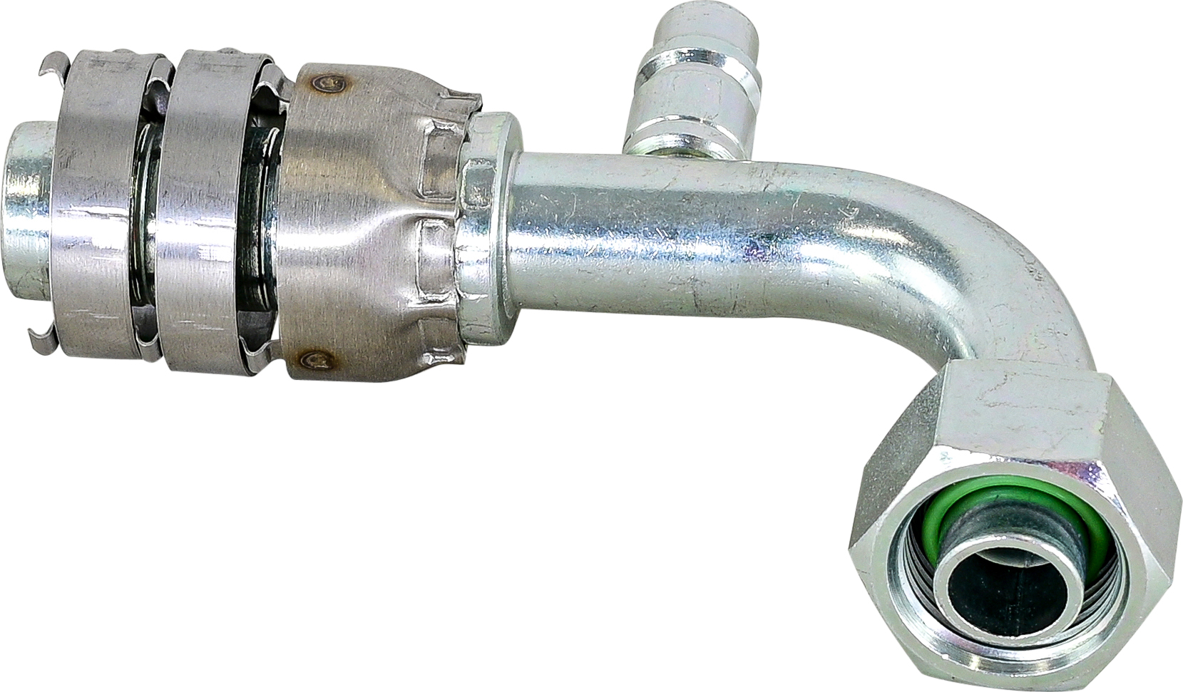 HOSE FITTING, SUPERFLEX HD, FOR, 90 DEG, #10-#14, STEEL, STEP-UP, WITH R134A ACCESS