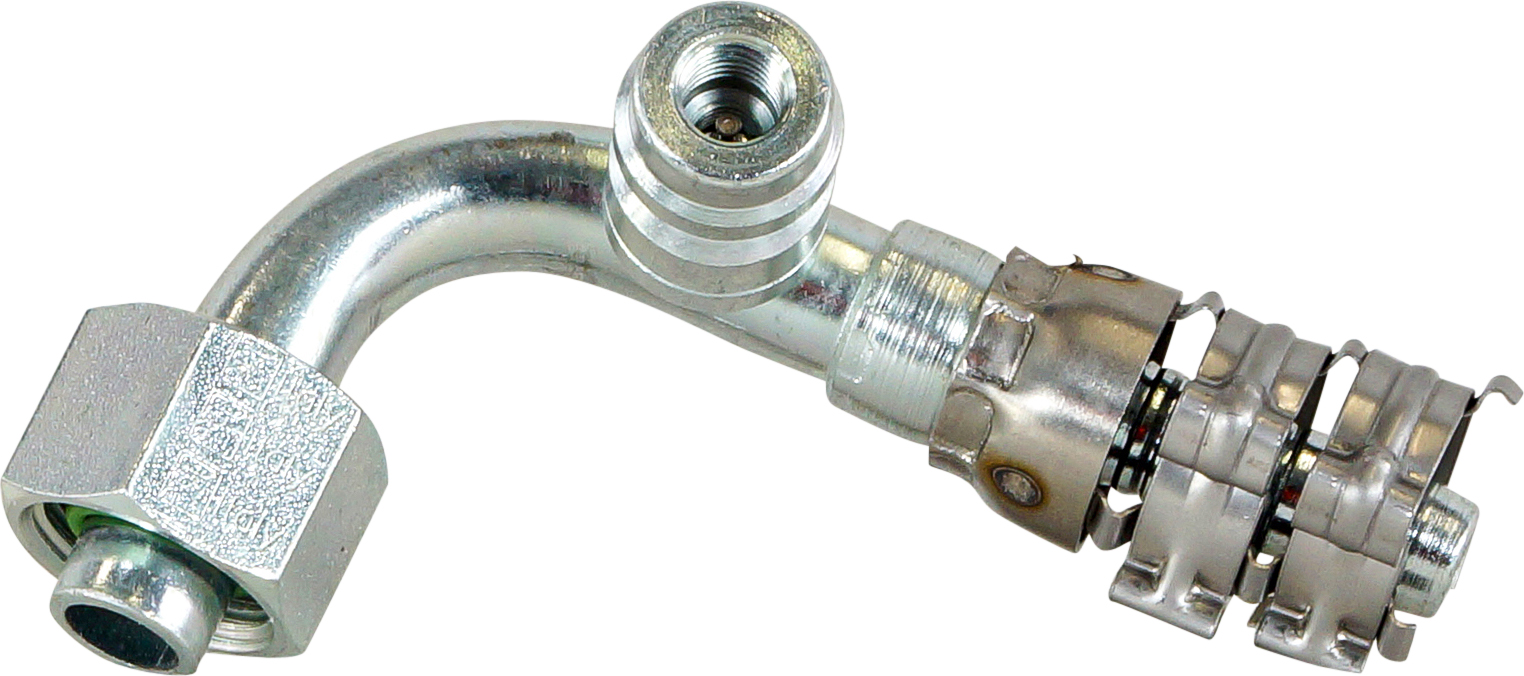 HOSE FITTING, SUPERFLEX, #8-#8 90 DEG, H-R134A, VALVE RSIDE