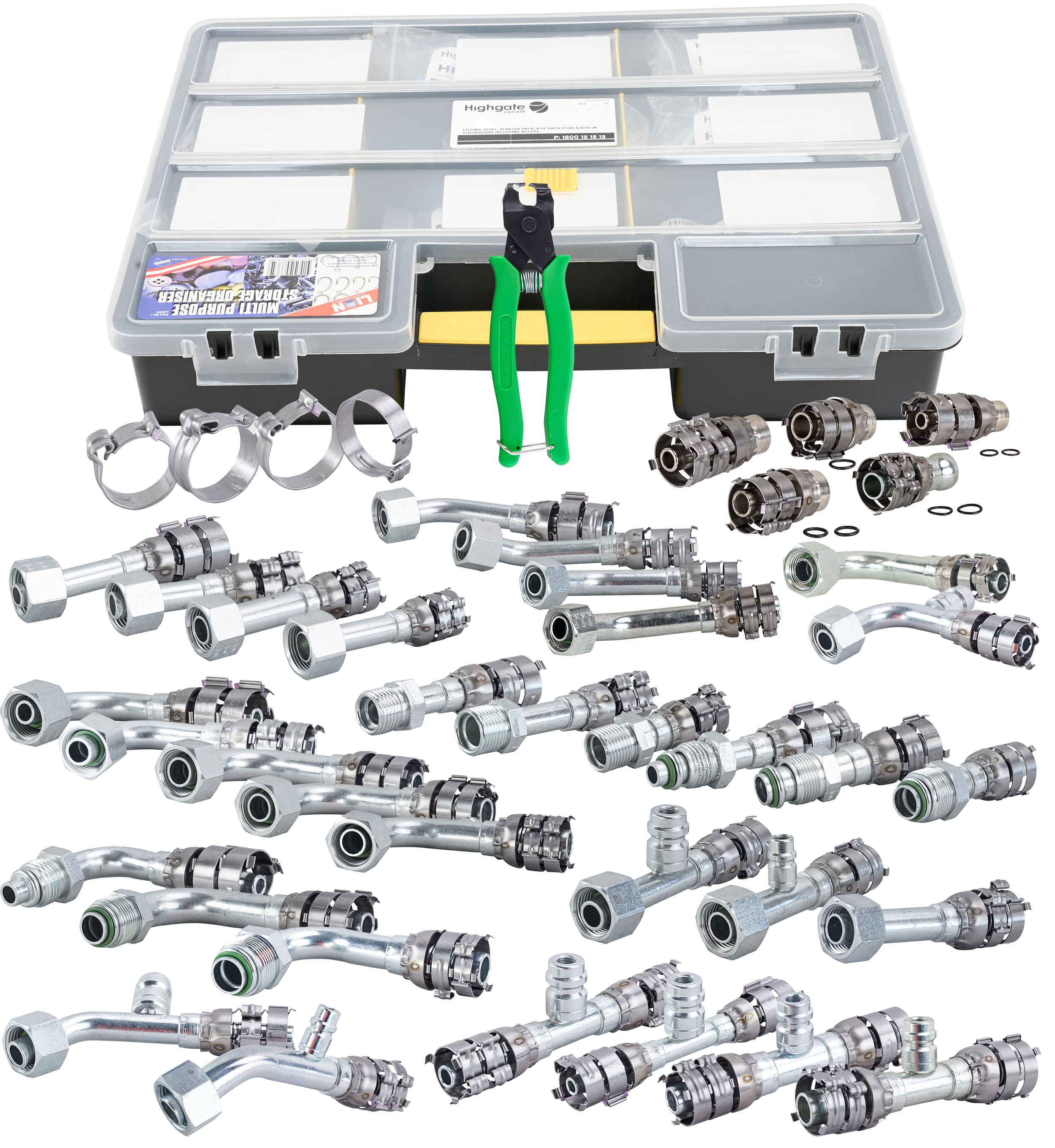 HOSE FITTING, SUPERFLEX HD, STARTER PACK, #6, #8, #10, #12, FOR IN STR, 45 DEG, 90 DEG, WITH R134A A