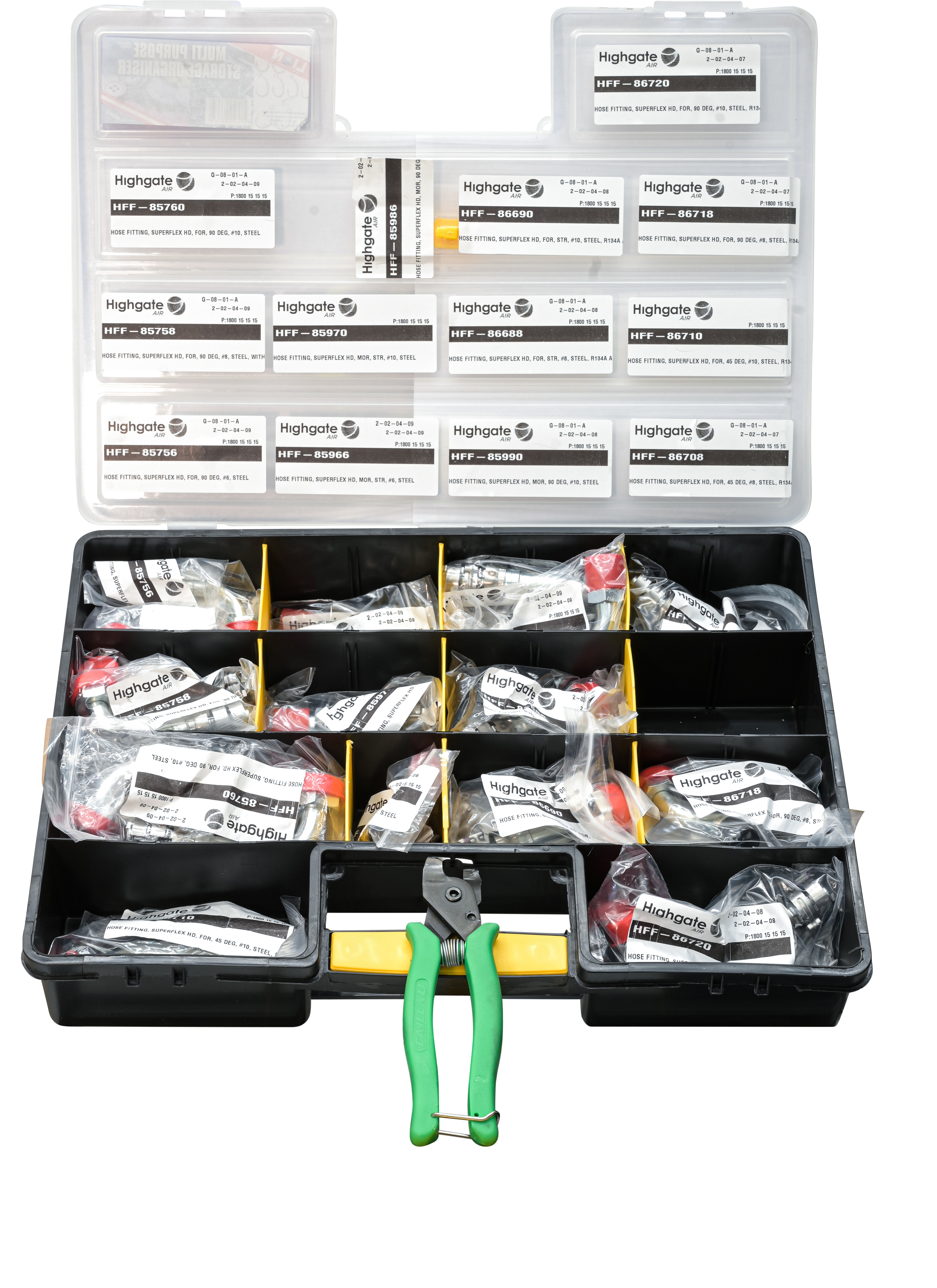 HOSE FITTING, SUPERFLEX HD, STARTER PACK, #8, 15M HOSE, FOR IN STR, 45 DEG, 90 DEG, WITH R134A ACCES
