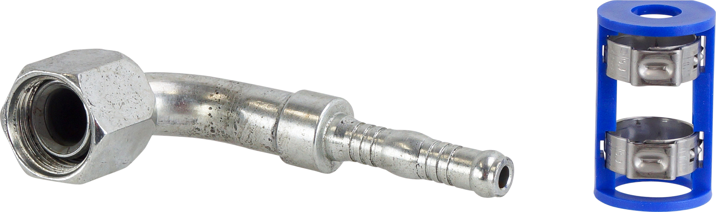 HOSE FITTING, LOKCLIP, FF, 90 DEG, #8-#6, STEEL, STEP-DOWN, REDUCED BARRIER