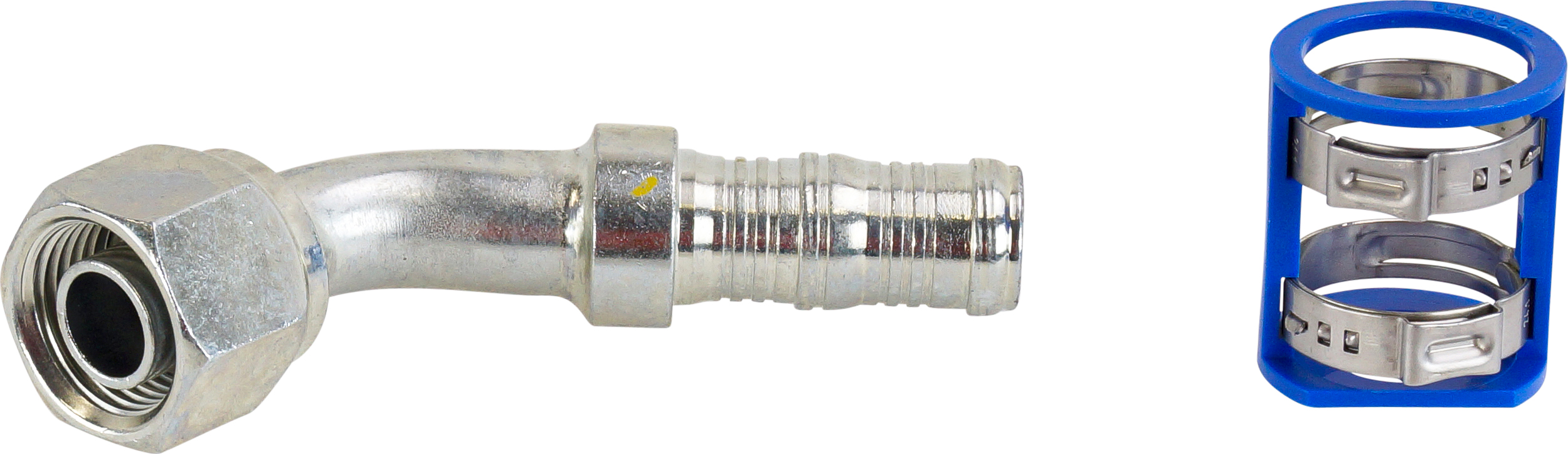 HOSE FITTING, LOKCLIP, FOR, 45 DEG, #10-#12, STEEL, STEP-UP, REDUCED BARRIER