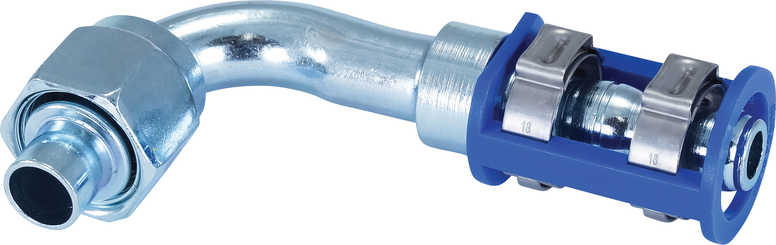HOSE FITTING, LOKCLIP, FOR, 90 DEG, #8, STEEL, REDUCED BARRIER