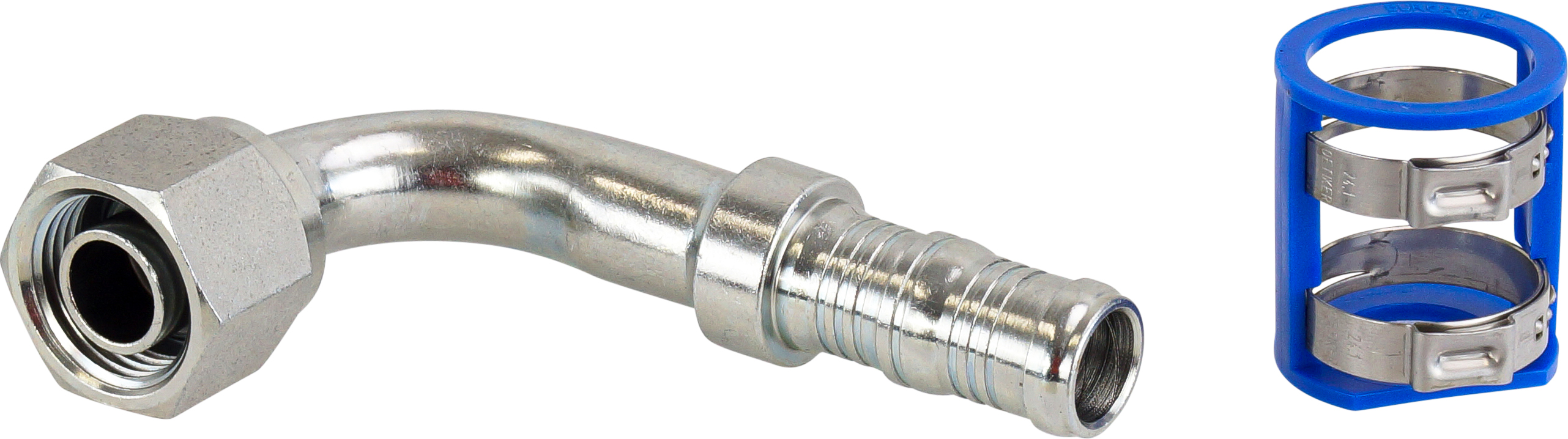 HOSE FITTING, LOKCLIP, FOR, 90 DEG, #10-#12, STEEL, STEP UP, REDUCED BARRIER