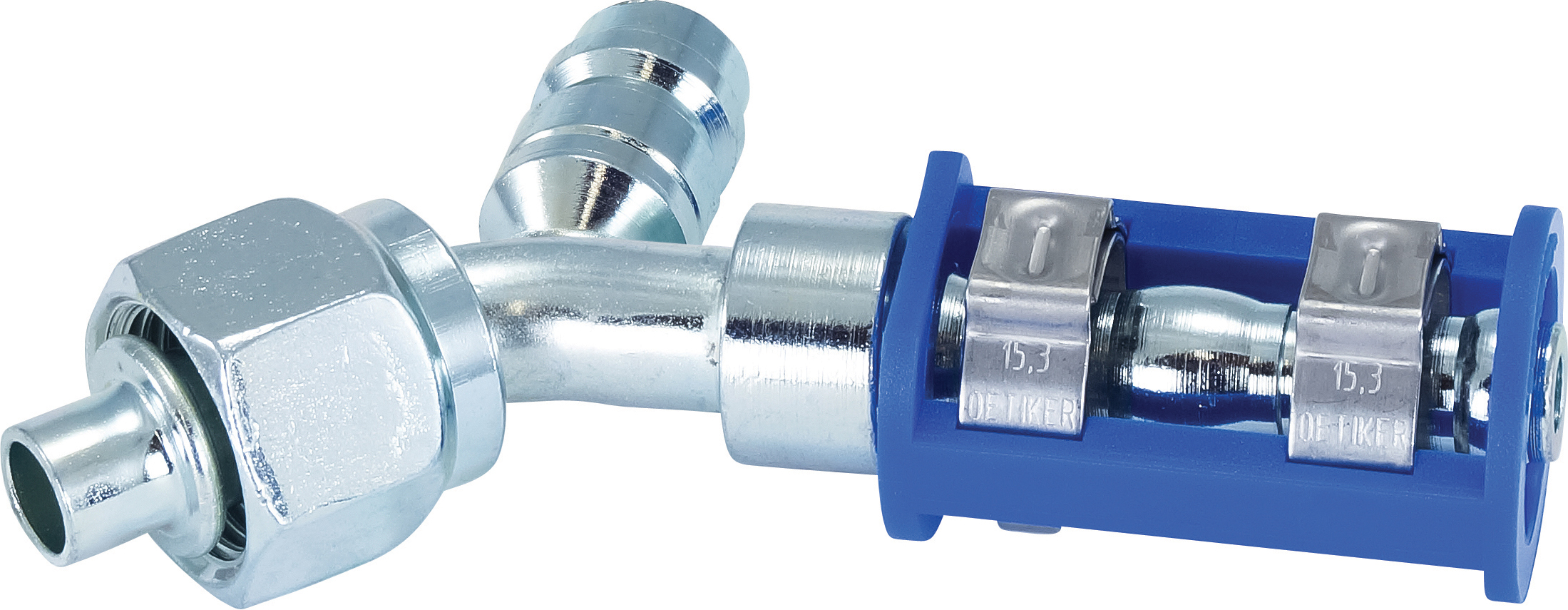HOSE FITTING, LOKCLIP, FOR, 45 DEG, #10, STEEL, REDUCED BARRIER, R134A ACCESS