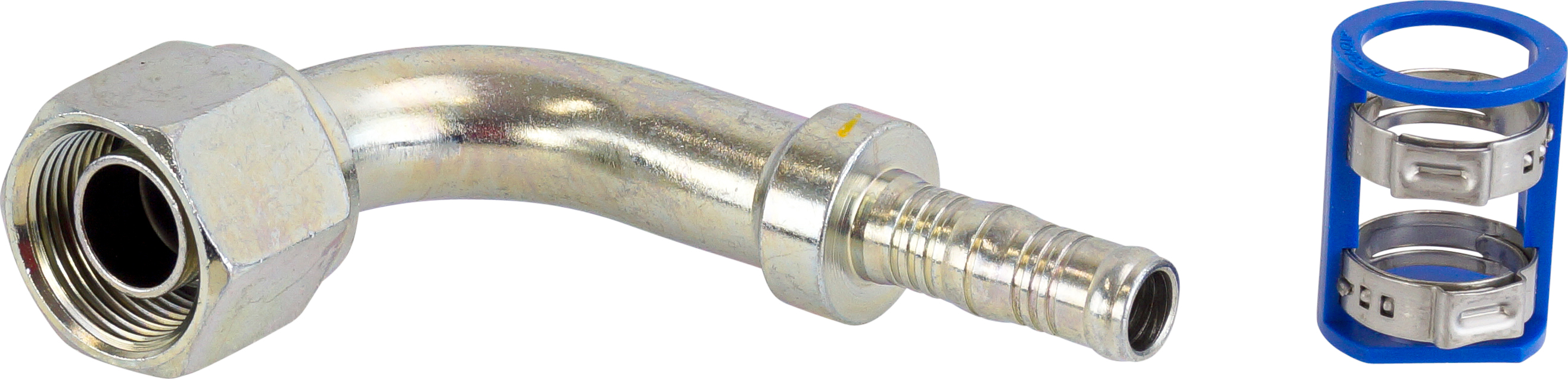 HOSE FITTING, LOKCLIP, FOR, 90 DEG, #12-#10, STEEL, STEP-DOWN, REDUCED BARRIER