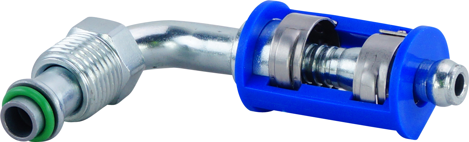 HOSE FITTING, LOKCLIP, MOR, 90 DEG, #6, STEEL, REDUCED BARRIER