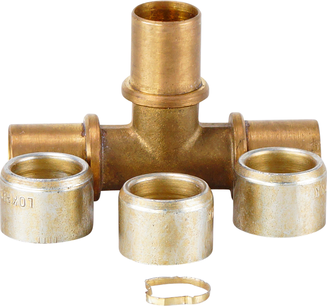 HOSE REPAIR FITTING, LOKRING, TEE, 12.7MM, BRASS