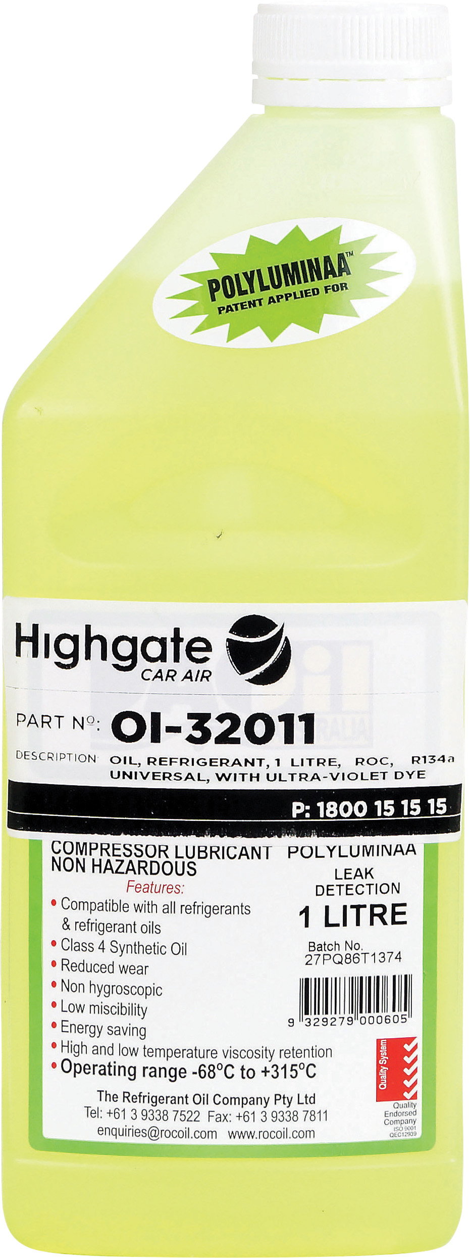 OIL, ROC, 1L, R134A UNIVERSAL, WITH UV DYE