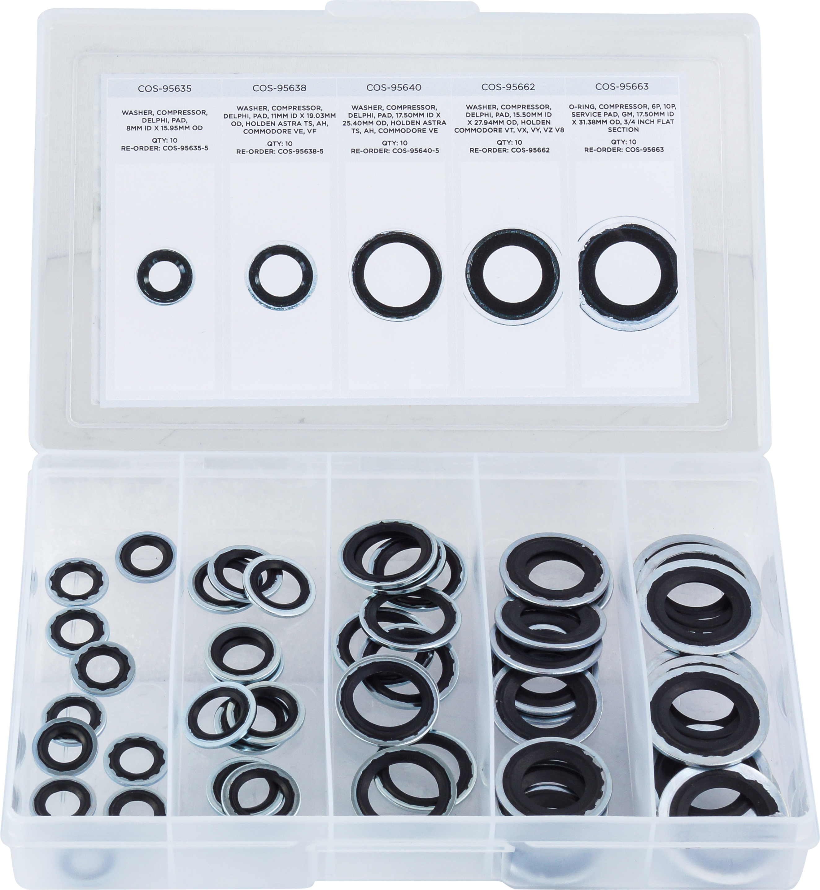 SERVICE KIT, WASHER SEAL, COMMON APPLICATIONS, R134A, 5 SIZES X 10 EA