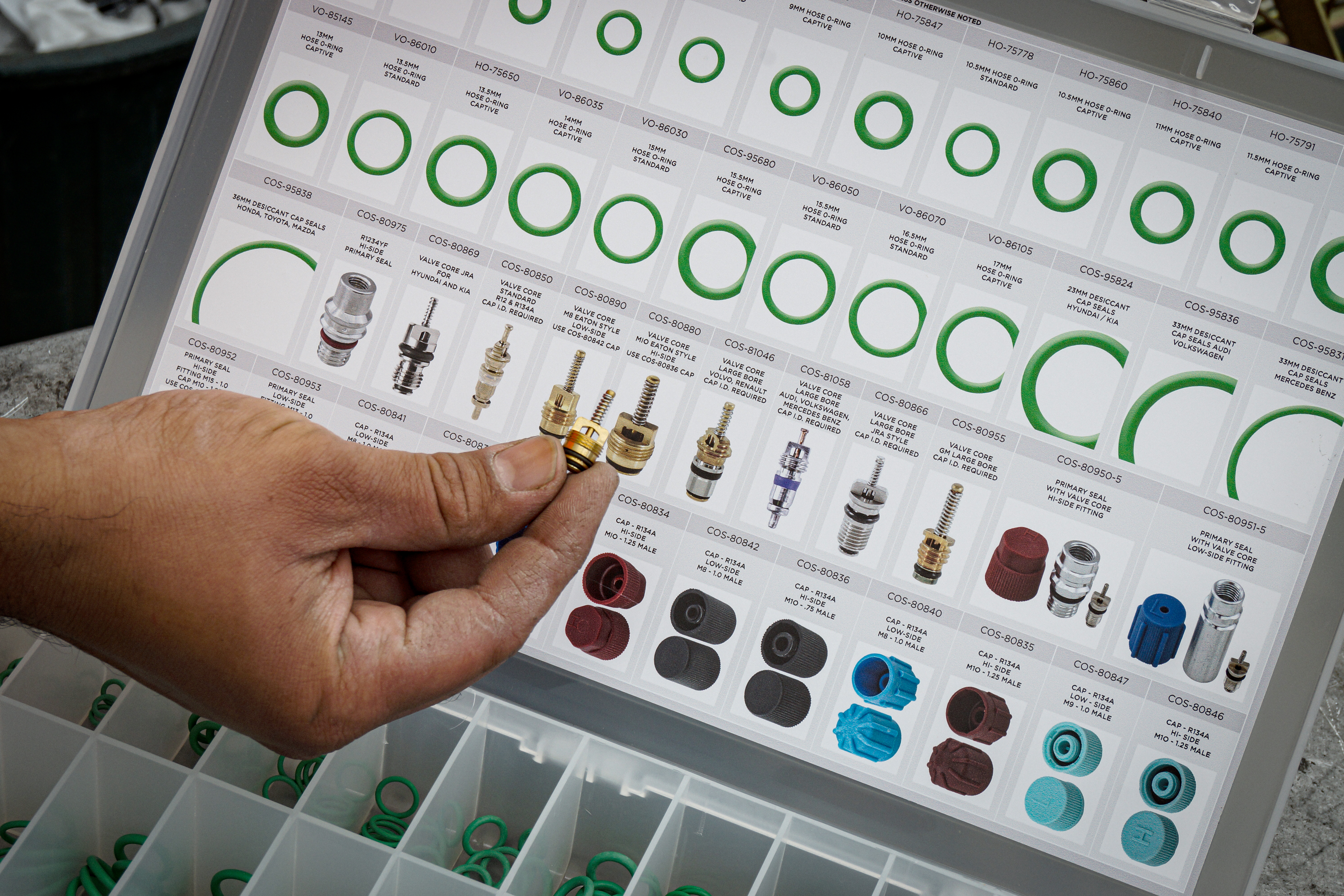 SERVICE KIT, ASSORTED, MASTER TECHNICIAN, O-RING, WASHER, VALVE CORE, ORIFICE TUBE