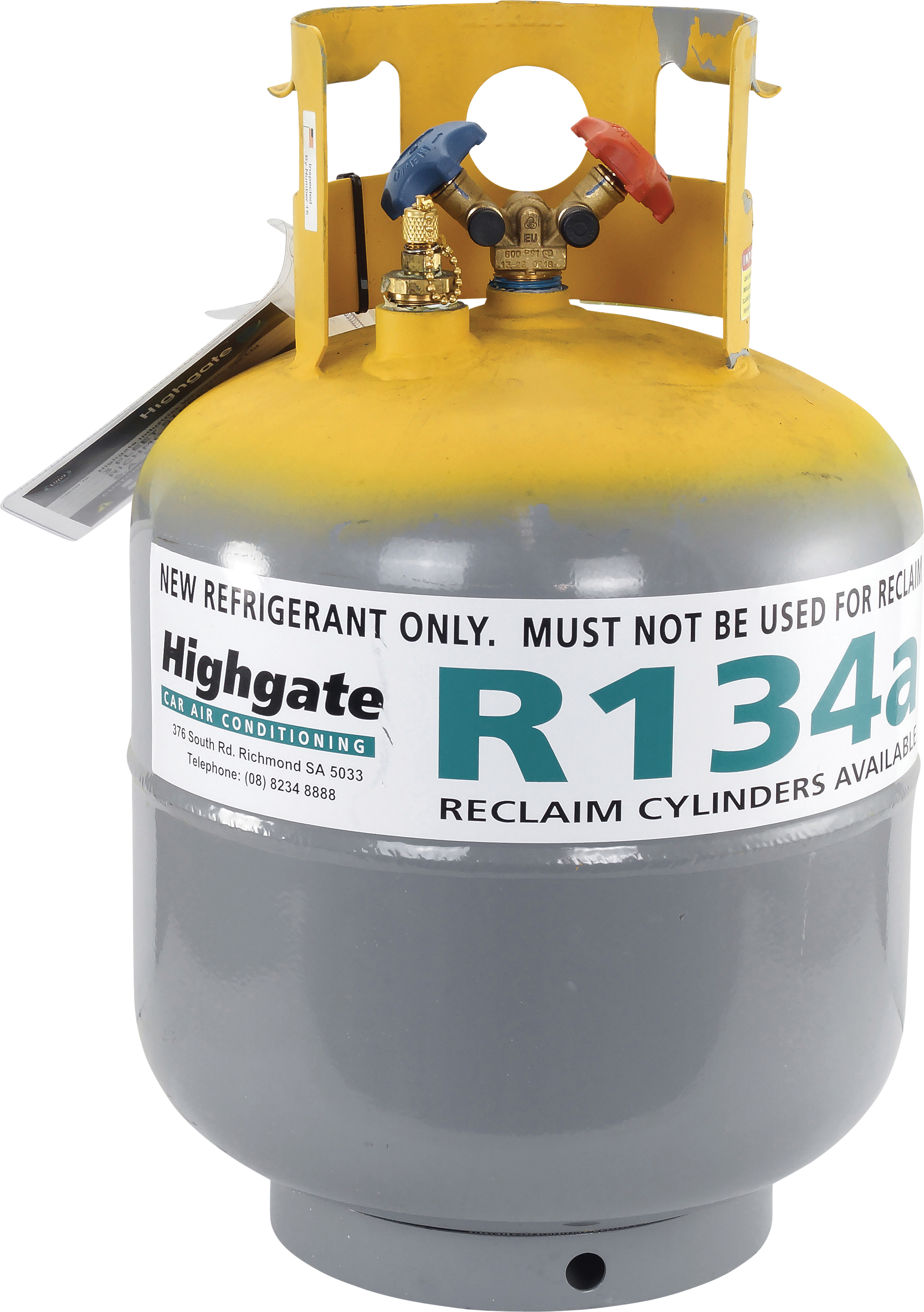 REFRIGERANT CYLINDER, 22KG, DUAL VALVE, DUAL OUTLET