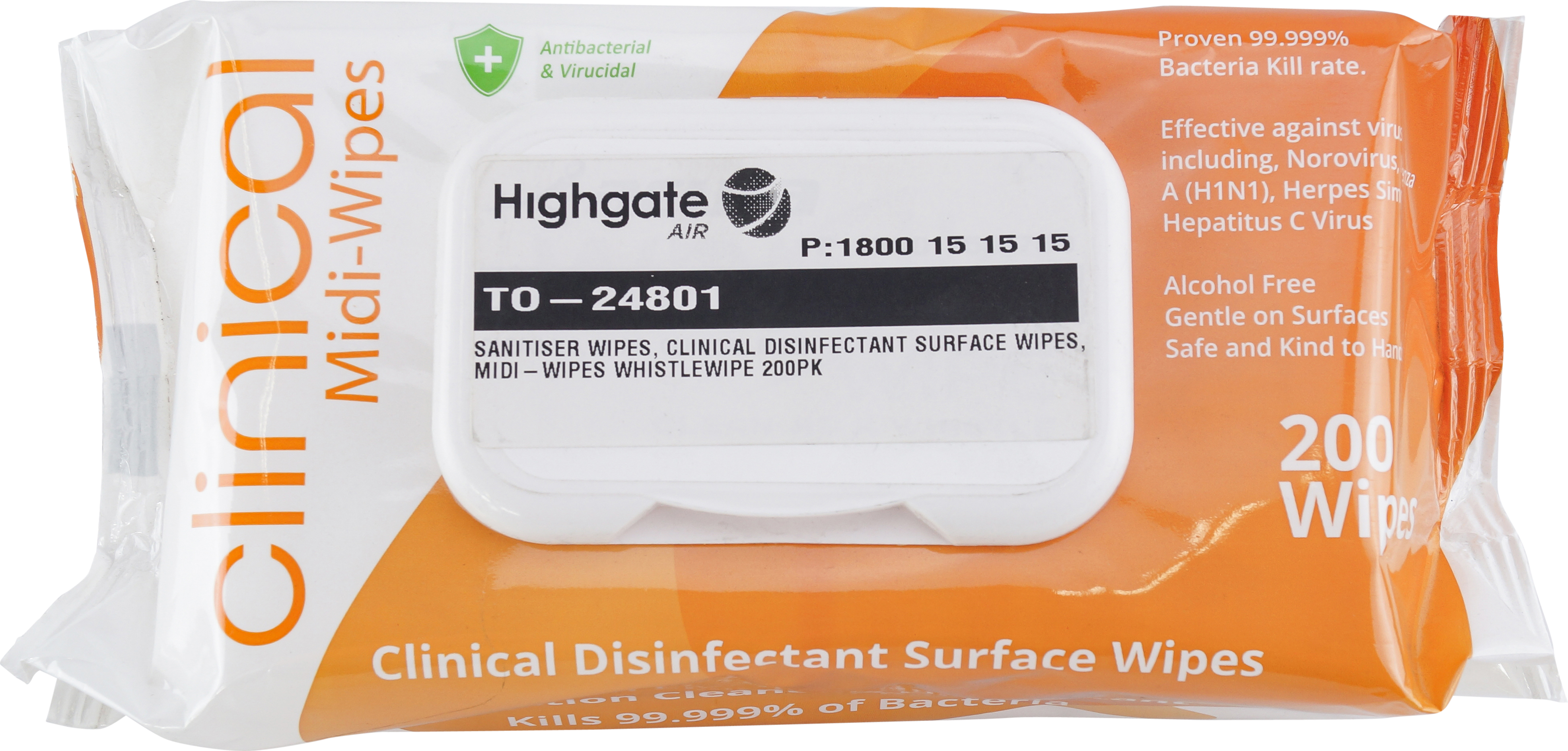 SANITISER WIPES, CLINICAL DISINFECTANT SURFACE WIPES, MIDI-WIPES WHISTLEWIPE 200PK