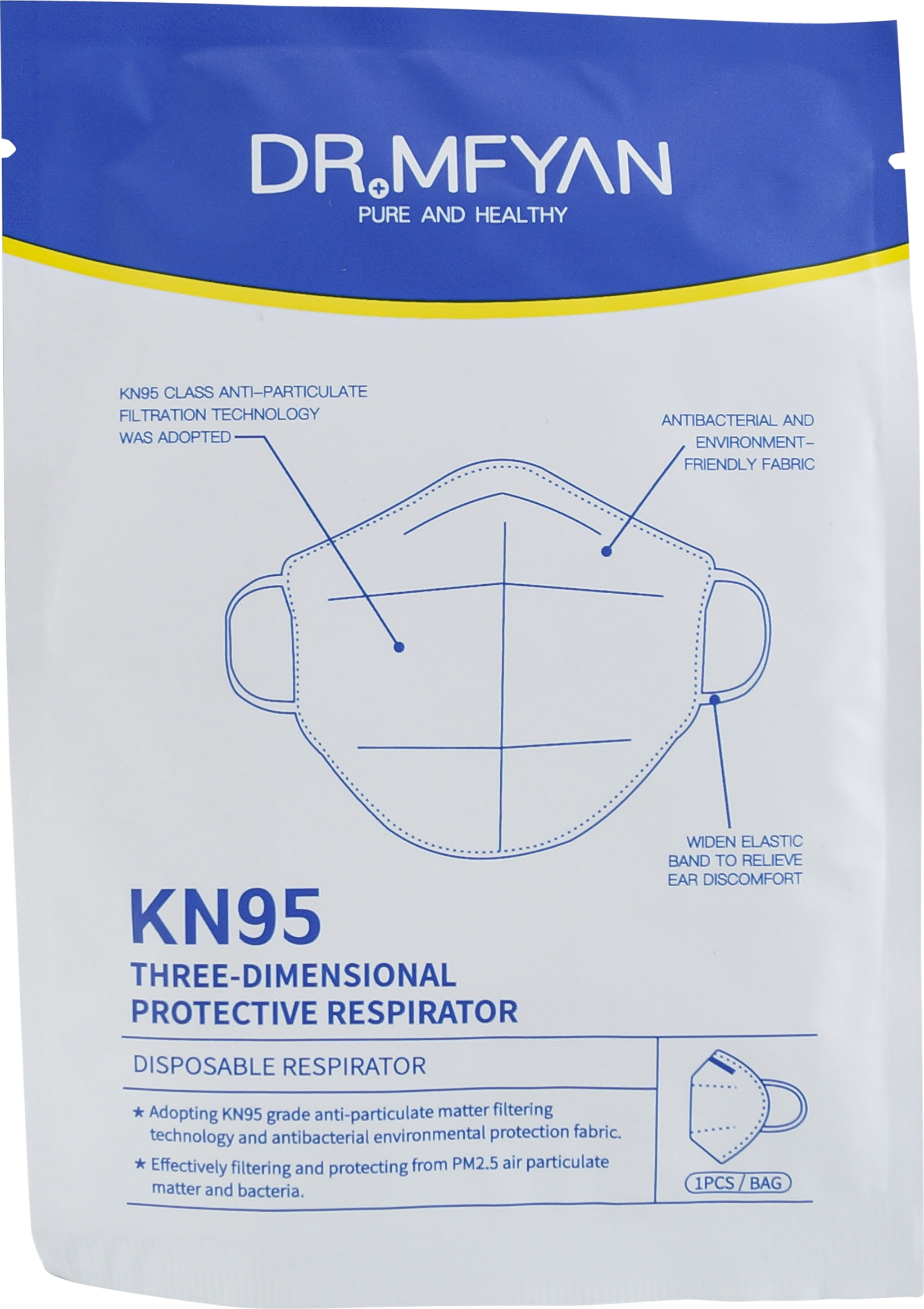 FACE MASK, KN95 PROTECTIVE RESPIRATOR, SINGLE