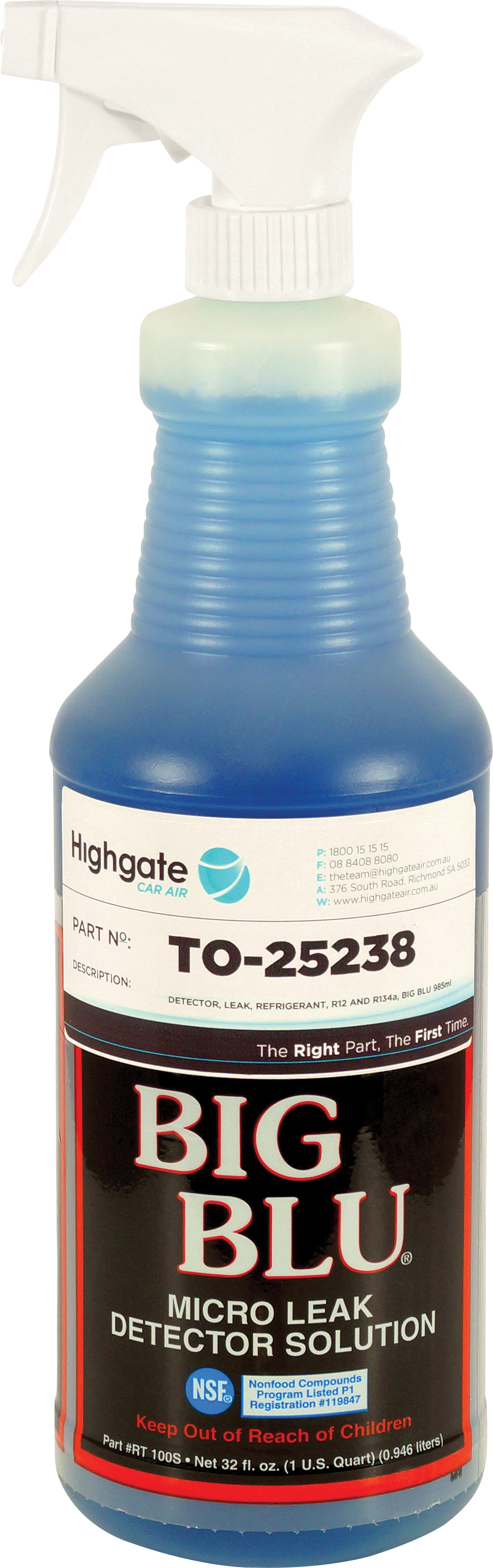 LEAK DETECTION FLUID, BIG BLU, R12, R134A, 985ML, SPRAY ON