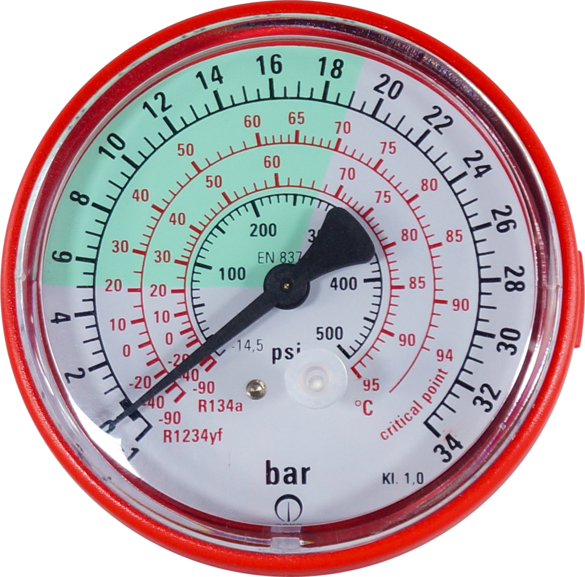 HIGH PRESSURE GAUGE, OKSYS, RED, R134A, KPA/PSI, PLASTIC
