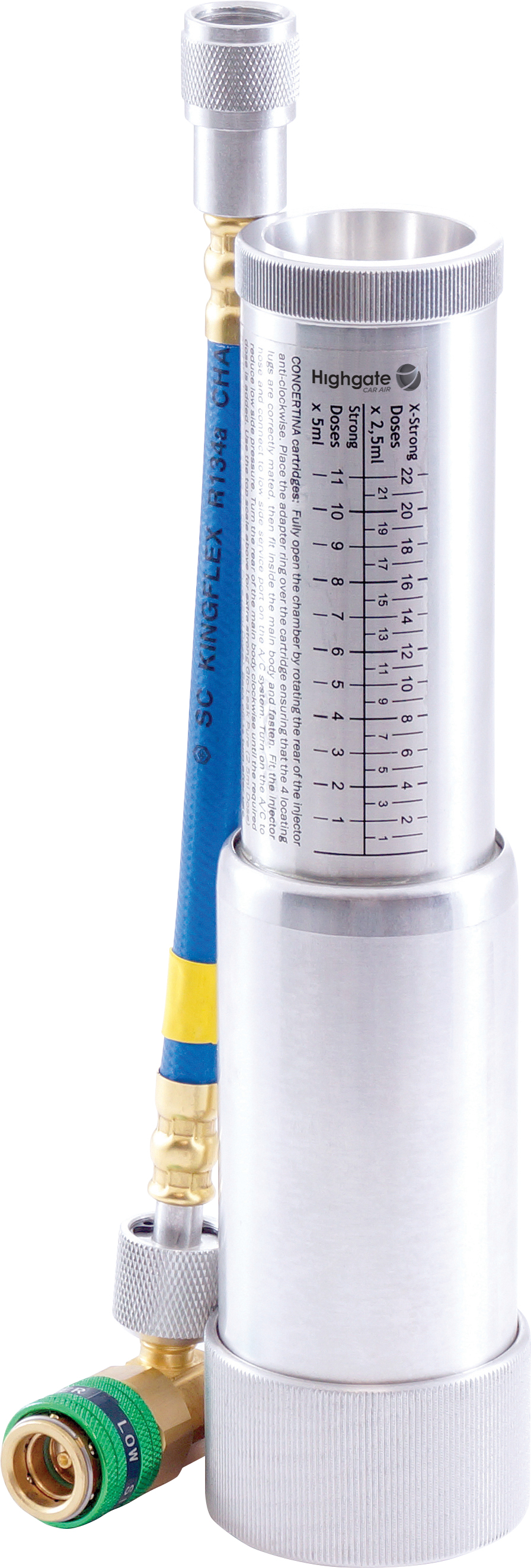 INJECTOR, R134A, CONCERTINA CARTRIDGE, HAND TURN, INCL HOSE & COUPLER