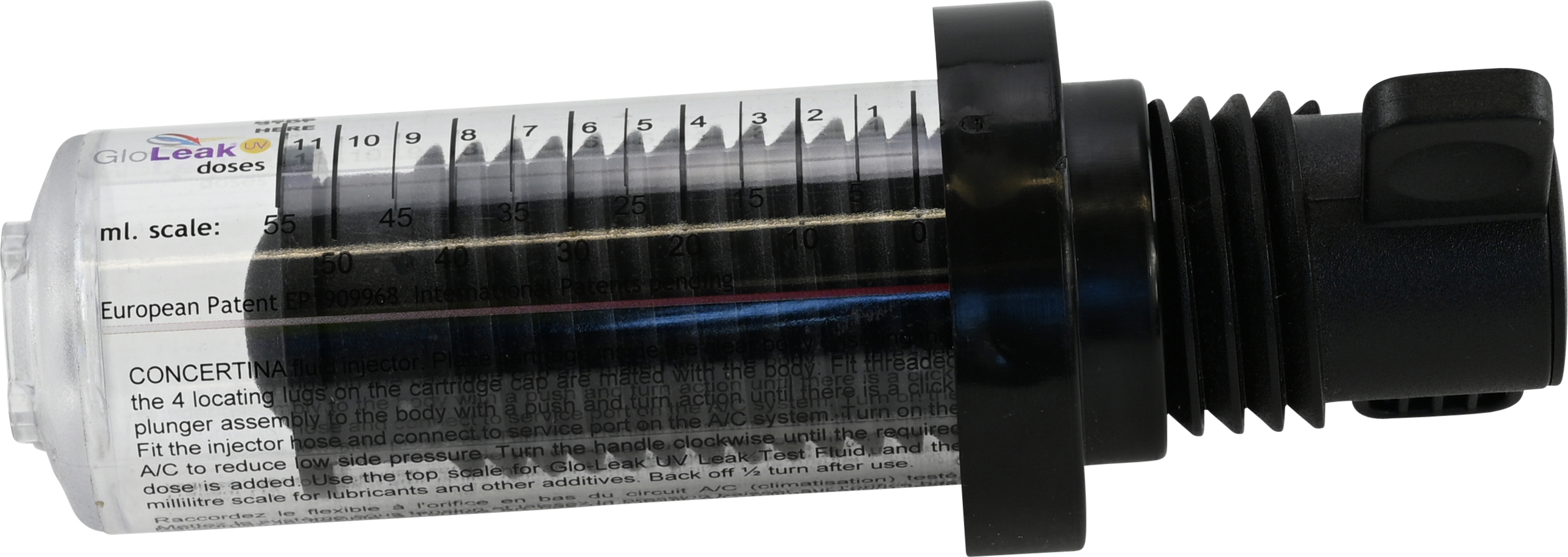 INJECTOR, CONCERTINA CARTRIDGE, PLASTIC (CLEAR ONLY)
