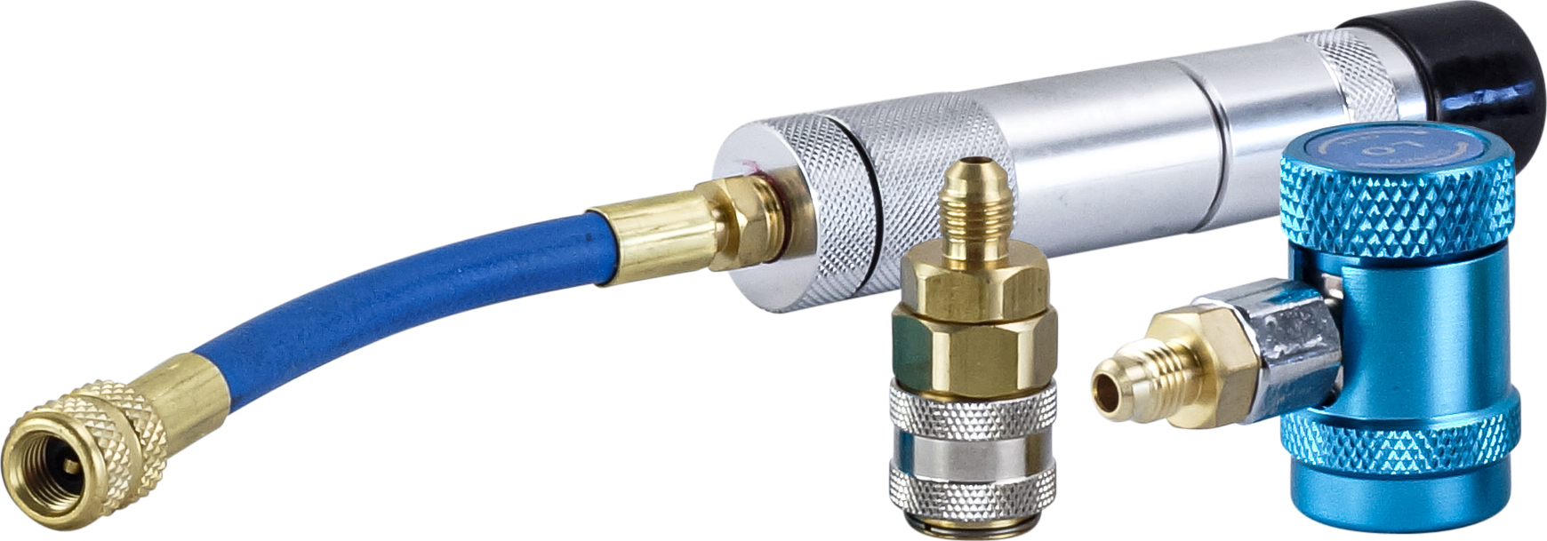 INJECTOR, R1234YF, R134A, OIL, METAL, HAND-TURN REFILLABLE, 15ML, INCL HOSE & COUPLERS