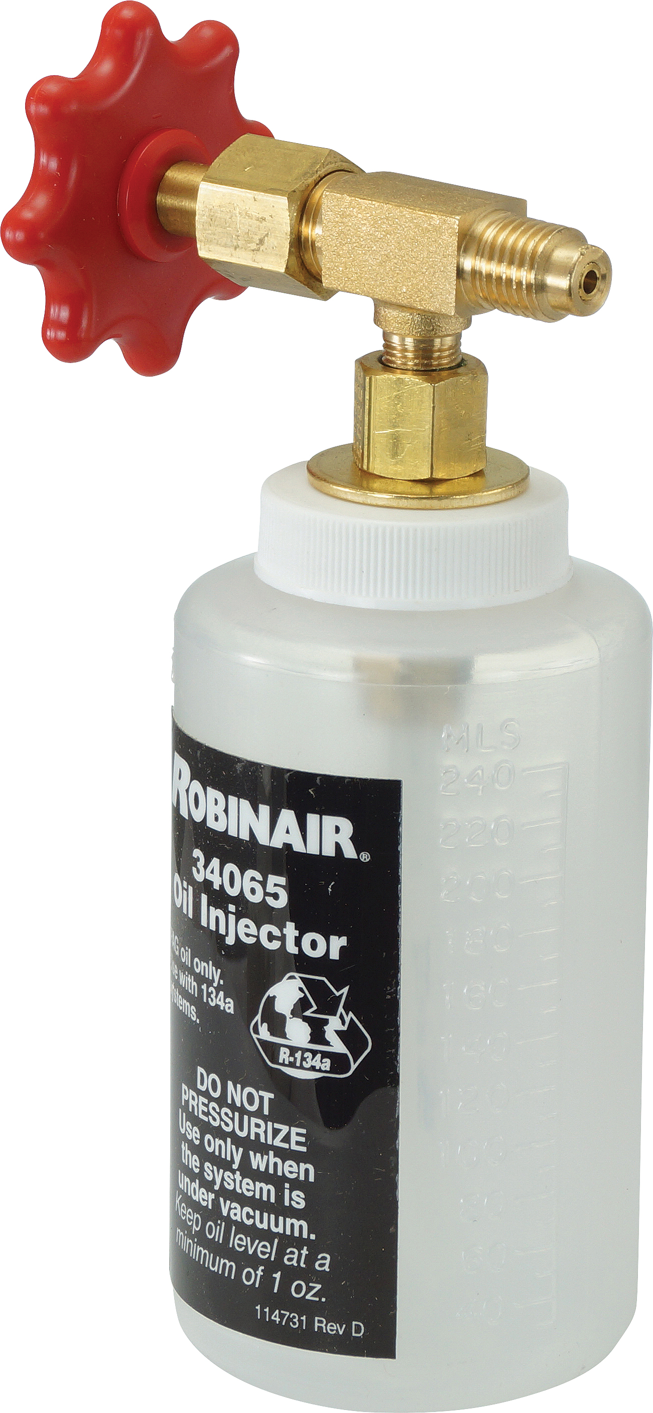 INJECTOR BOTTLE, ROBINAIR, R134A, PLASTIC, SUITS OIL AND DYE