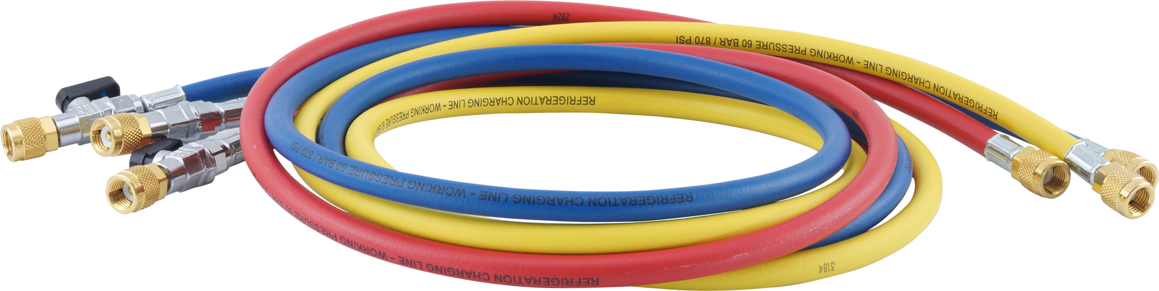 CHARGING HOSE, REFCO, R12 1/4 INCH, R134A, 1830MM, BALL VALVE (SET OF 3)