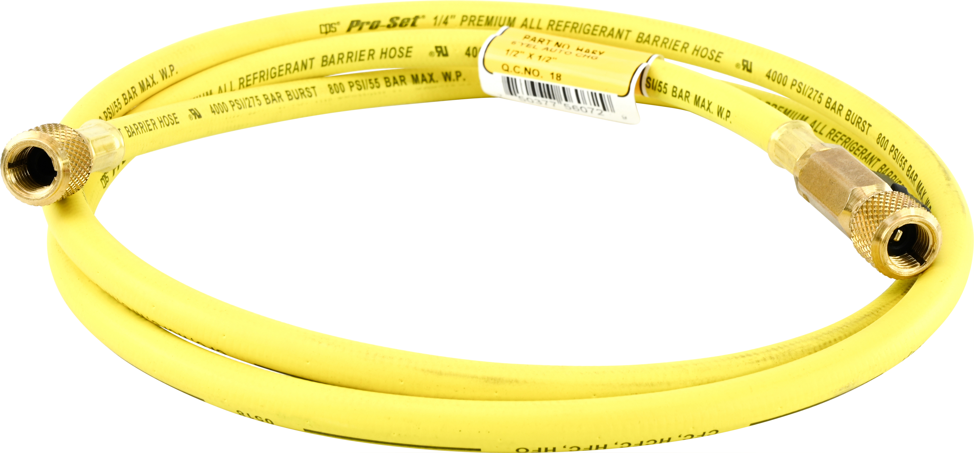 CHARGING HOSE, CPS, R134A, 1830MM, BALL VALVE, YELLOW