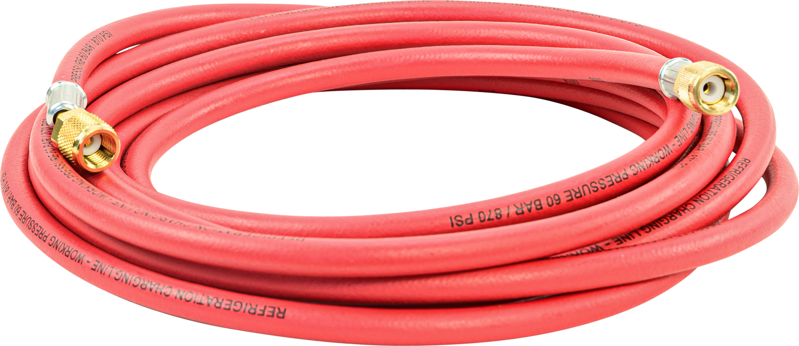 CHARGING HOSE, REFCO, R12, R134A, 5000MM, RED, 1/4 INCH FEM-FEM