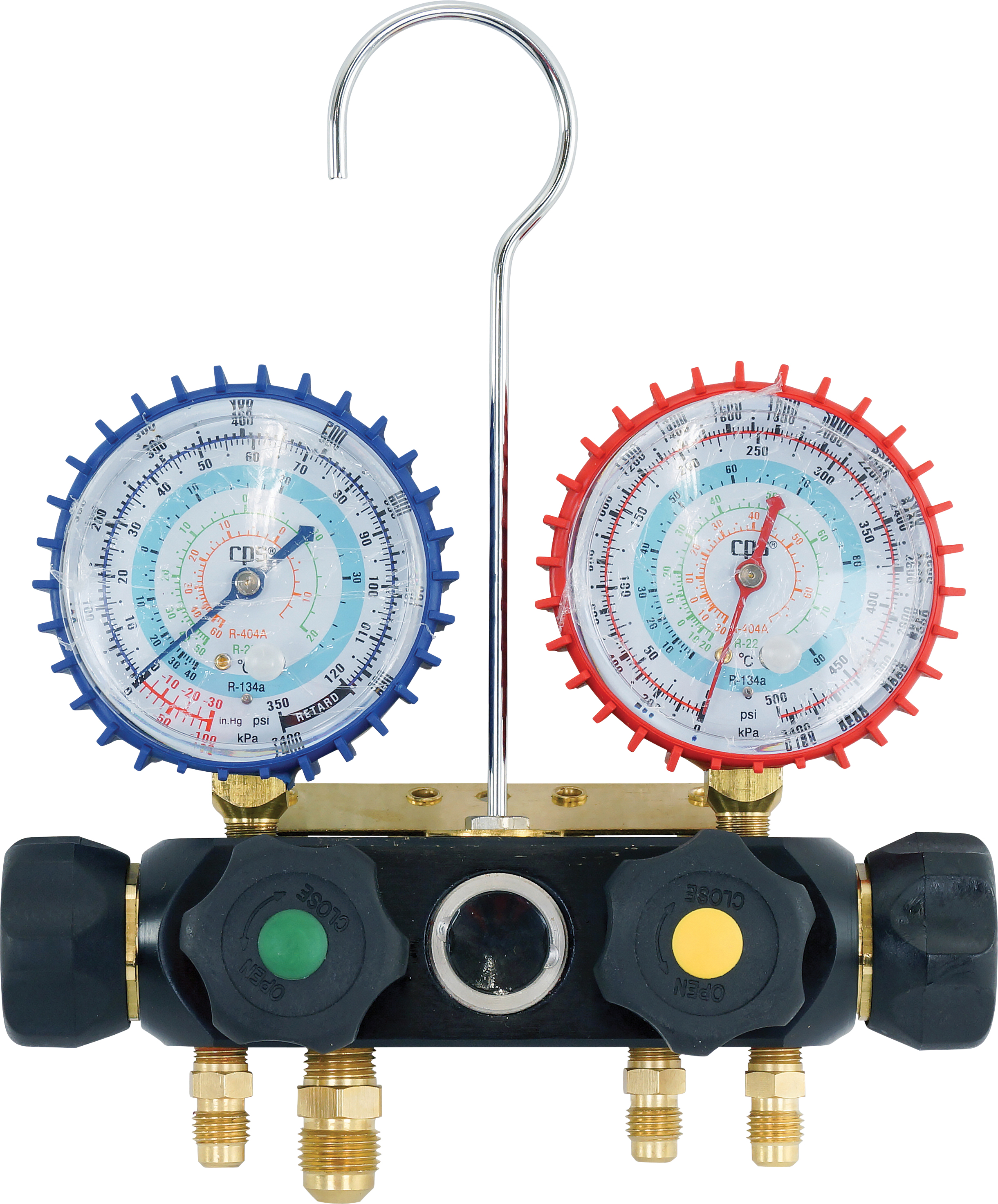 MANIFOLD ONLY GAUGE SET, CPS, SIDE WHEEL, 4-WAY, MULTI-REFRIGERANT