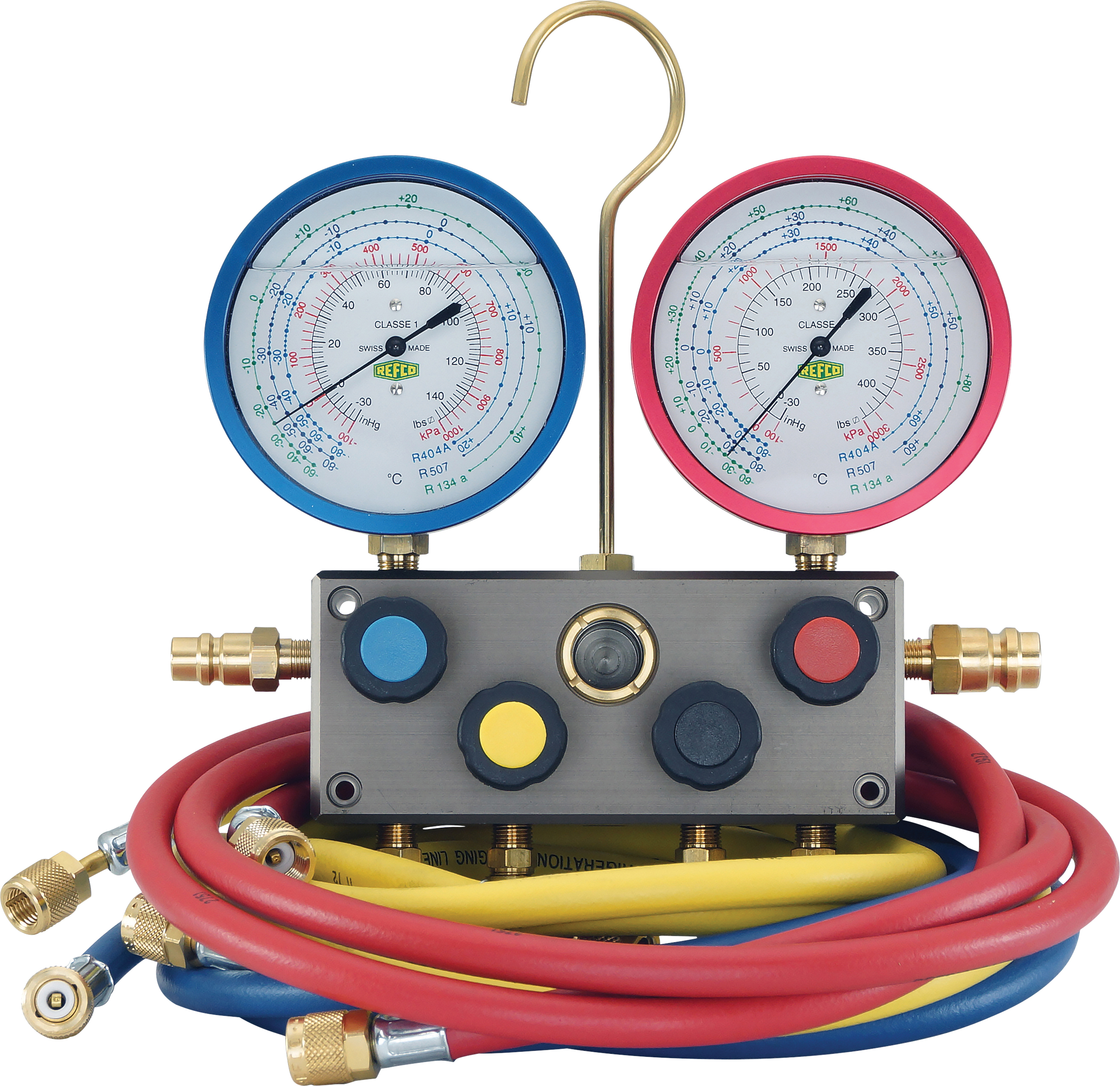 Refco 4-way Analogue Manifold Gauge Set, with Oil-filled gauges
