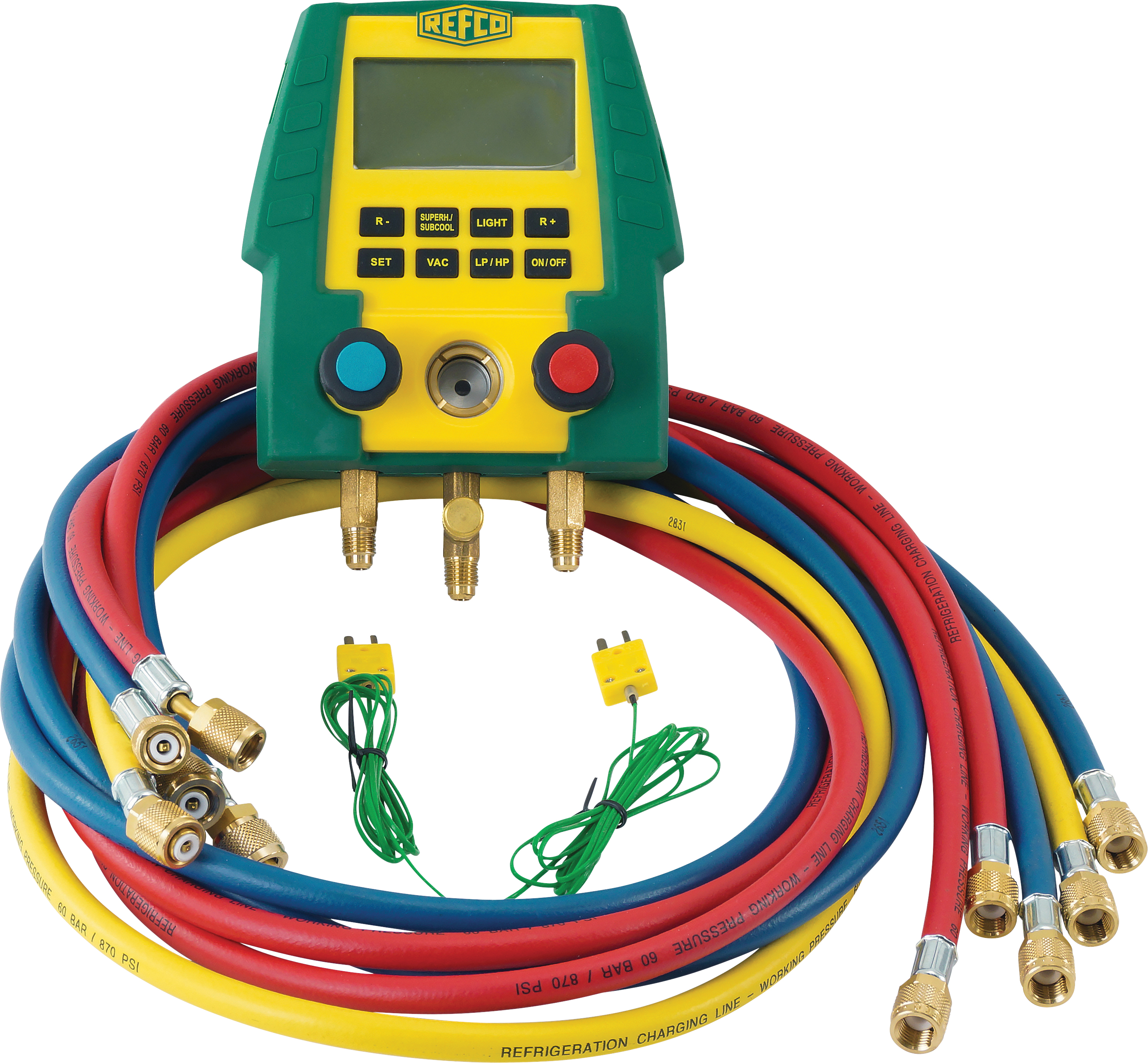 MANIFOLD GAUGE SET, REFCO, 1830MM (72 INCH) CHARGING HOSES, DIGITAL, MULTI-REFRIGERANT DIGIMON-SE 3