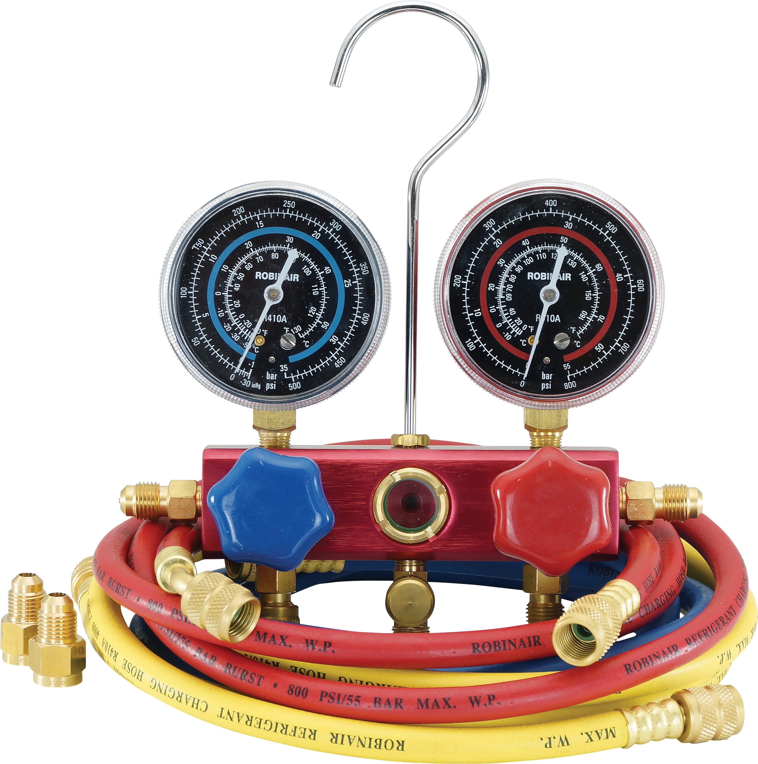 MANIFOLD GAUGE SET, ROBINAIR, R410A, 60 INCH CHARGING HOSES, 2-WAY