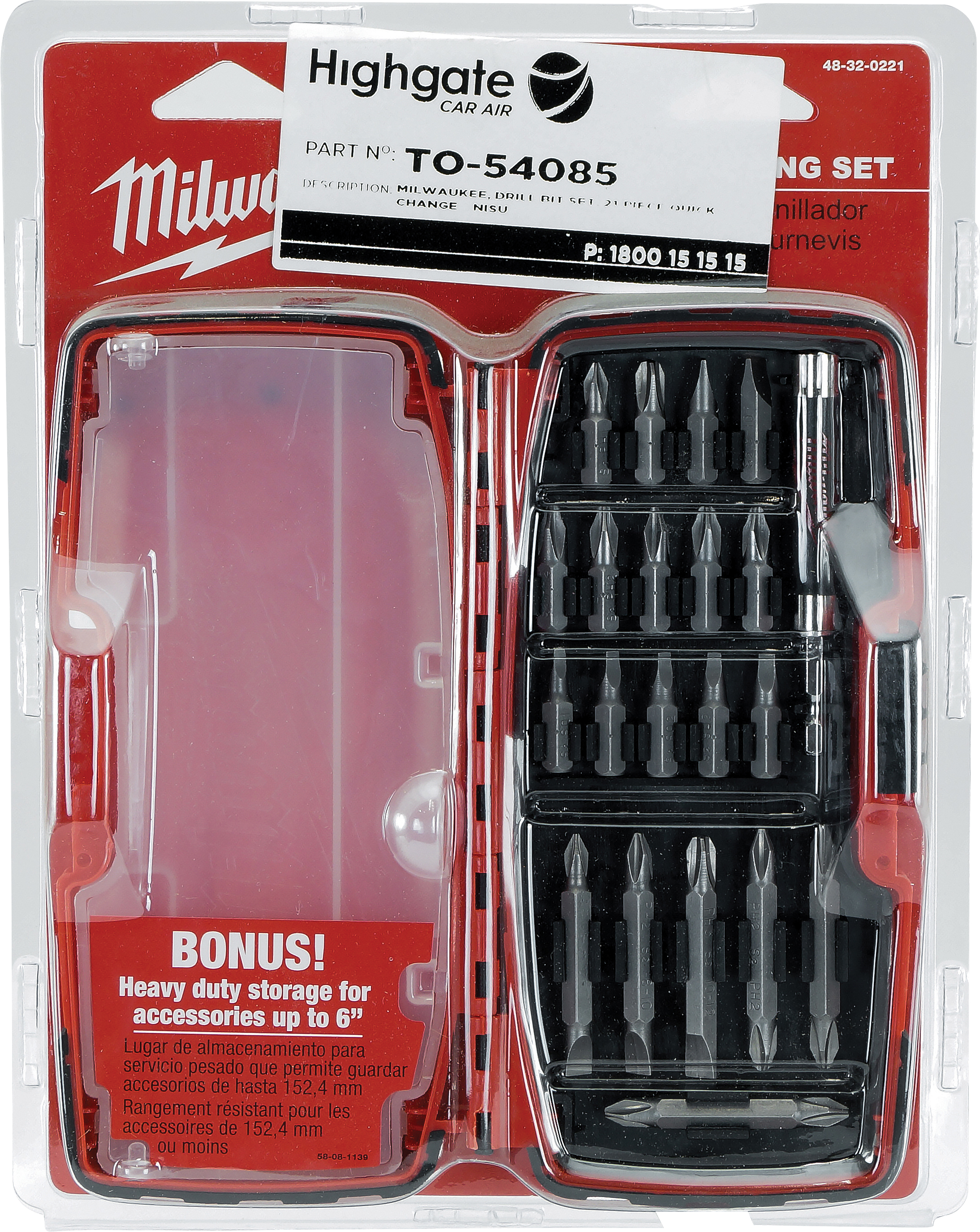 DRILL BIT SET, MILWAUKEE, 21 PIECE, QUICK CHANGE