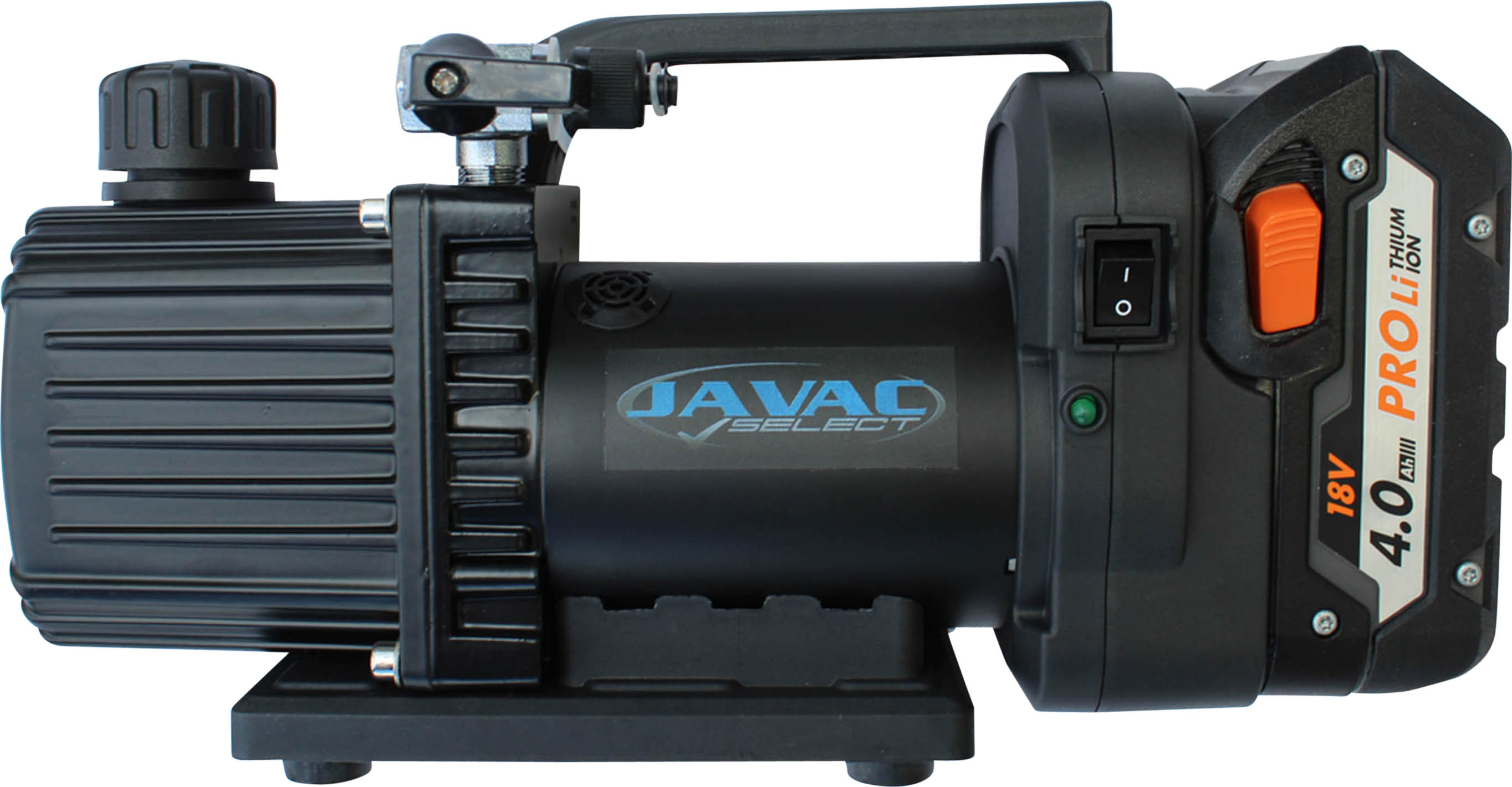 VACUUM PUMP, JAVAC, R134A, 45LPM, 18V CORDLESS, 2-STAGE, SUITS AEG, INCL CONVERTER FOR MILWAUKEE, MA