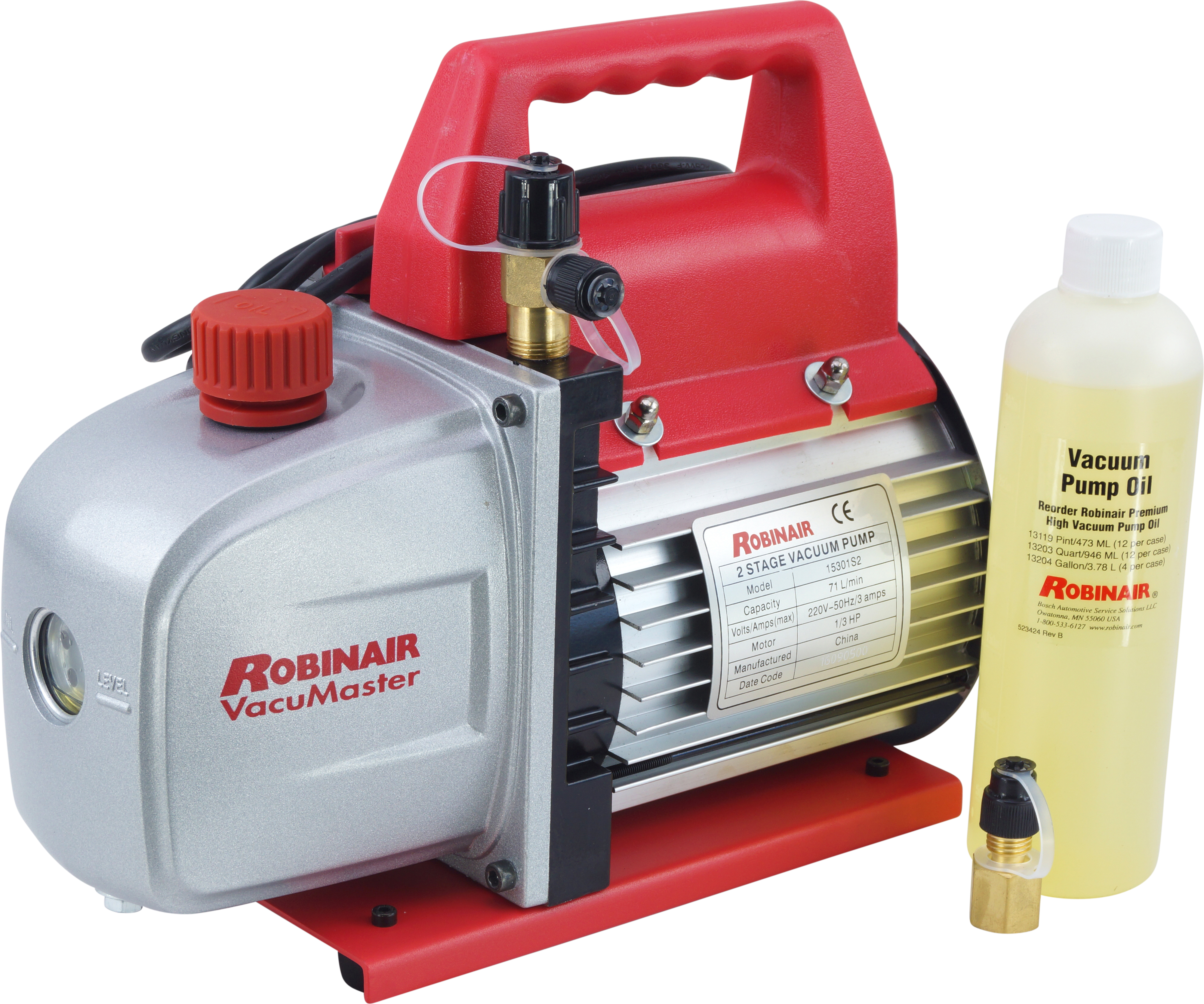 VACUUM PUMP, ROBINAIR, R12, R134A, 71LPM, 3CFM, VACUMASTER, 2-STAGE