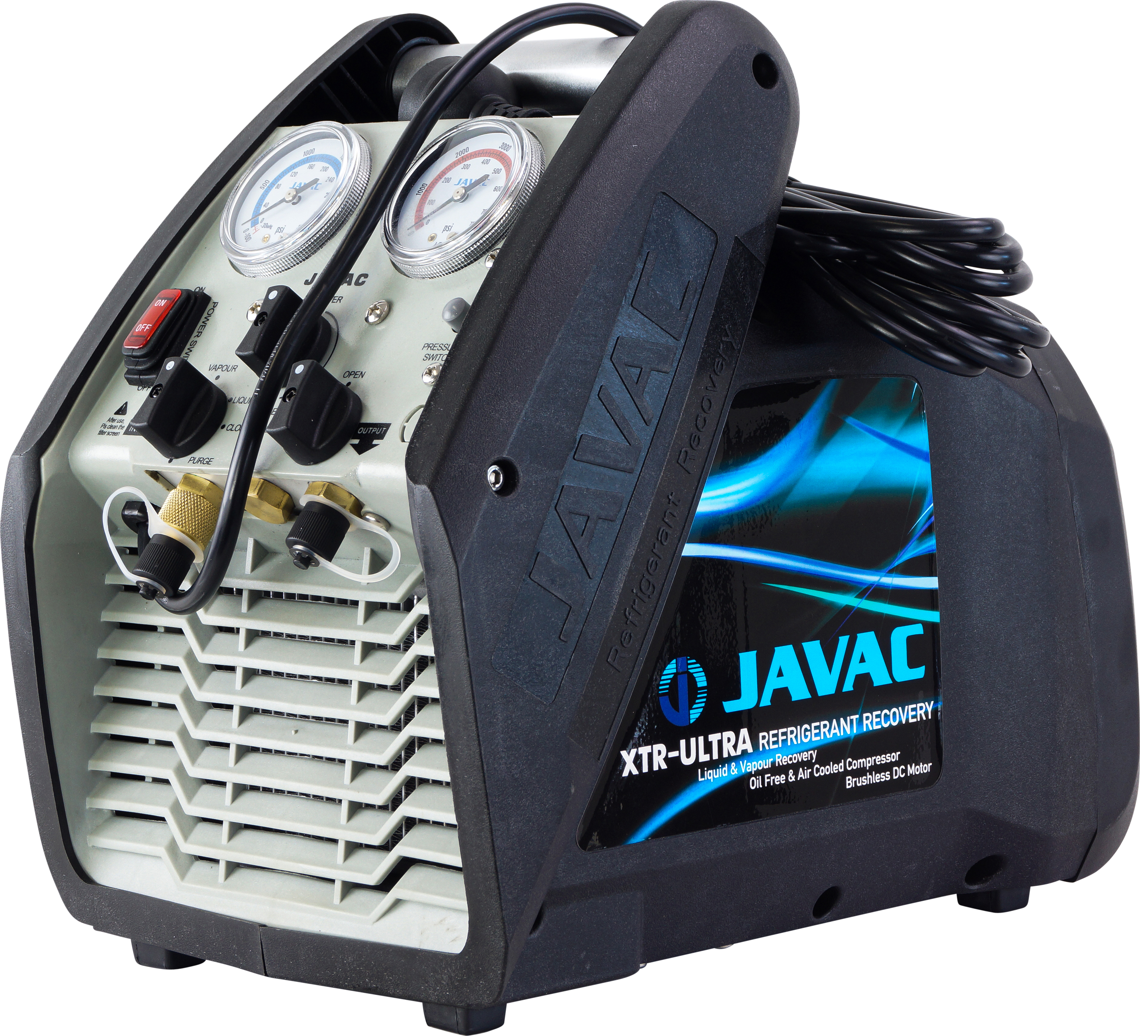 RECOVERY UNIT, JAVAC, XTR-ULTRA, R134A, R404A, R410A, HAND CARRY, 3/4HP, OIL-LESS, 320 X 220 X 260MM